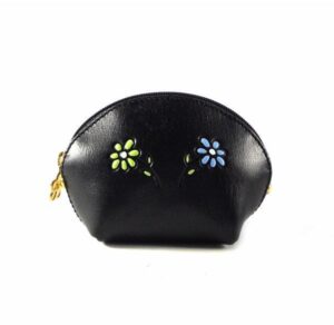 Monedero de piel con flores y cierre de cremallera