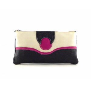 Monedero – neceser de piel con cremallera para bolso morado y blanco