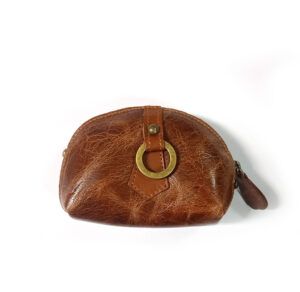 Monedero de piel pequeño con cremallera en color cuero original