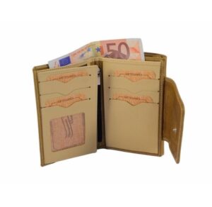 Cartera mediana para mujer en piel rota color camel