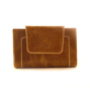 Cartera mediana para mujer en piel rota color camel