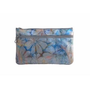 Neceser para bolso en piel flores plateadas