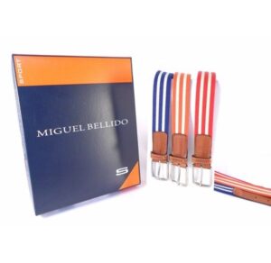 Cinturón elástico Miguel Bellido de rayas con terminación en piel cuero