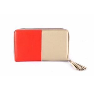 Billetero de piel Nilo cremallera combinado coral o marrón