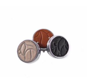 Pastillero metálico con tapa en piel color taupe o negro
