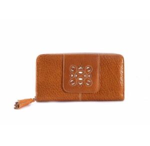Billetera cremallera en piel Nilo camel para mujer