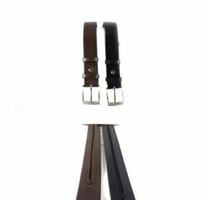 Cinturón con cremallera interior para dinero en piel color marrón o negro