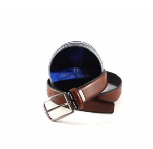 Cinturón Miguel Bellido en piel color cuero con hebilla plata