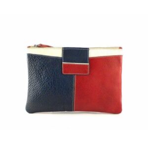 Neceser para mujer en piel Nilo en combinación de rojo, azul y blanco