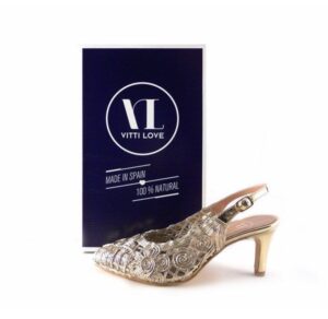 Zapatos de salón Vitti Love de talón descubierto 752 en color oro platino