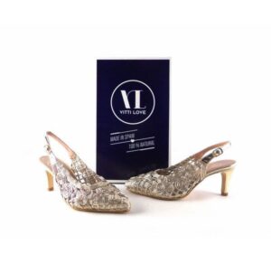 Zapatos de salón Vitti Love de talón descubierto 752 en color oro platino