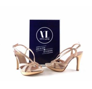 Sandalias piel Vitti Love de tacón fino color oro champán