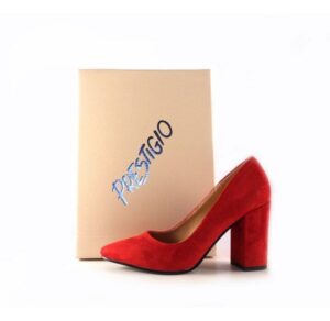 Zapatos Prestigio de tacón ancho con puntera fina C-902 color antelina rojo