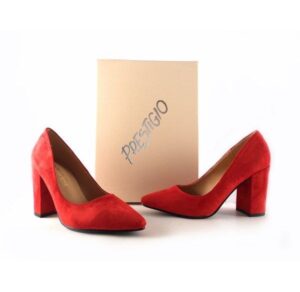 Zapatos Prestigio de tacón ancho con puntera fina C-902 color antelina rojo