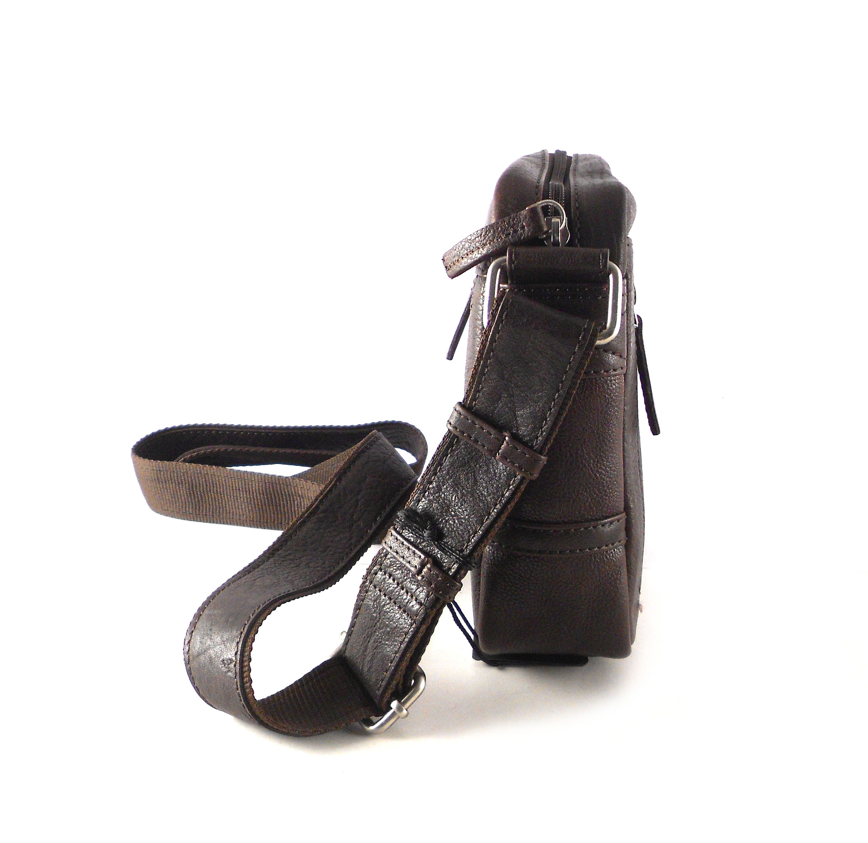 Bolso hombre en piel con cremallera marrón Matties