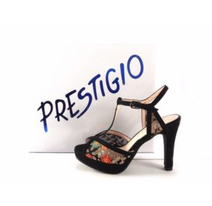 Sandalias de tacón alto Prestigio estampado floral color negro