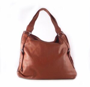 Bolso shopper en piel natural color cuero con doble asa
