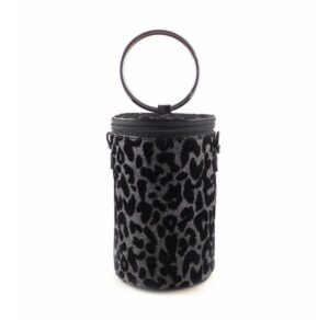 Bolso cilindro para fiesta o noche E.Ferri print glitter plata vieja y negro