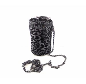 Bolso cilindro para fiesta o noche E.Ferri print glitter plata vieja y negro