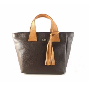 Bolso de mano tipo cesta en piel auténtica con bandolera marrón