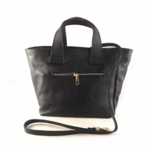 Bolso de mano tipo cesta en piel auténtica con bandolera negro