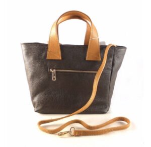 Bolso de mano tipo cesta en piel auténtica con bandolera marrón