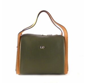 Bolso de mano dos asas en PIEL auténtica combinado camel