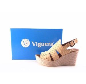 Alpargatas mujer VIGUERA de cuña esparto media color nude