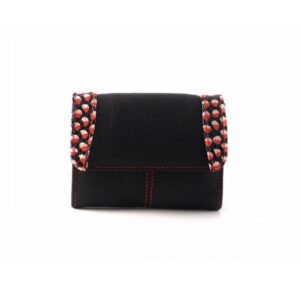 Cartera mujer tamaño tarjeta de piel auténtica NILO combinada negro/rojo