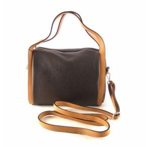 Bolso de mano dos asas de PIEL AUTÉNTICA marrón combinado