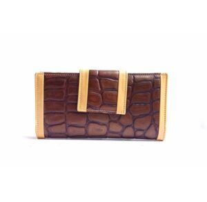 Cartera de piel mujer grande NILO coco print marrón brillo