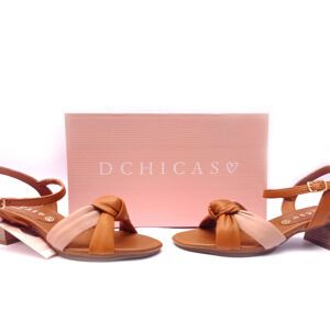 Sandalias piel tacón bajo D’CHICAS cuero rosa