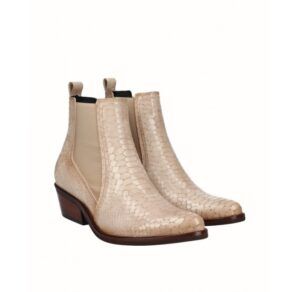 Botines cowboy para mujer VIGUERA en piel grabada color beig