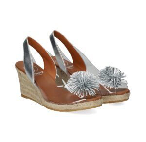 Alpargatas VIGUERA de cuña de yute esparto en vinilo plata