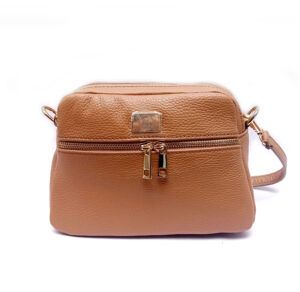 Bandolera en piel doble compartimento beige