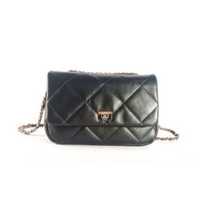 Bolso bandolera acolchado tipo chanel en piel negro