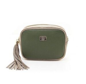Bolso bandolera piel con cremallera verde/beige