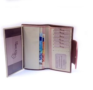 Cartera de piel para mujer grande rosa combinada