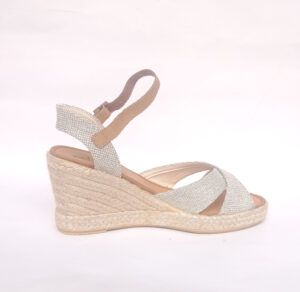 Alpargatas cuña tipo sandalias MEDITERRÁNEA de tiras cruzadas plata