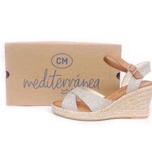 Alpargatas cuña tipo sandalias MEDITERRÁNEA de tiras cruzadas plata