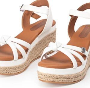 Sandalias POPA Cuña Baja Yute Tampa Blanco con hebilla
