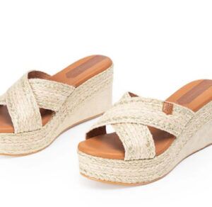 Zueco de cuña baja yute POPA albufera laminado platino