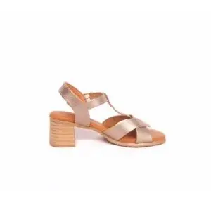 Sandalias de tacón bajo Eva Frutos taupe metalizado