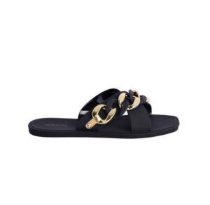 Chanclas para mujer AMICHI negro con detalle cadena oro