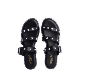 Sandalias planas de tiras AMICHI tachas negro