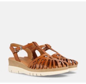 Sandalias de piel para mujer Marila Shoes con cuña alta Tay avellana