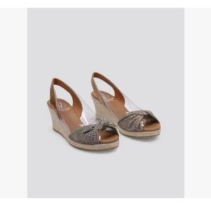 Alpargatas de cuña Viguera vinilo y piel con lazada cobre