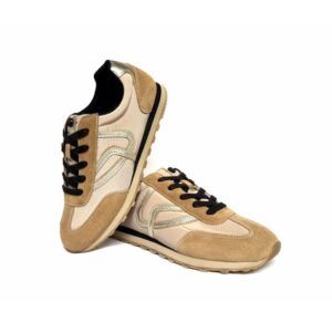 Zapatillas deportivas The Happy Monk Barna-001 serraje beig y oro